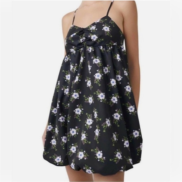 NWT Free People Black Floral Bubble Babdydoll Dress Size L - Picture 3 of 12